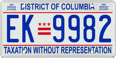 DC license plate EK9982