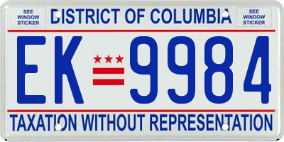 DC license plate EK9984