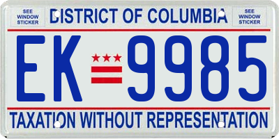 DC license plate EK9985