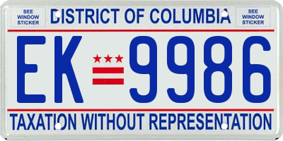 DC license plate EK9986