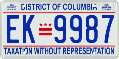 DC license plate EK9987