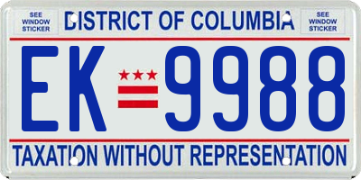 DC license plate EK9988