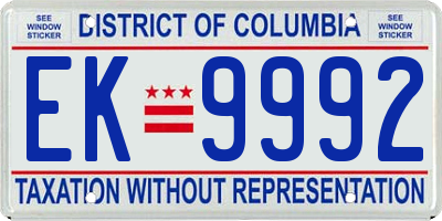 DC license plate EK9992