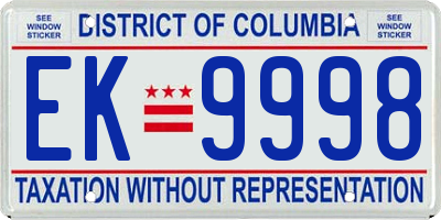 DC license plate EK9998