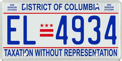 DC license plate EL4934