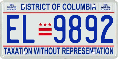DC license plate EL9892