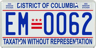 DC license plate EM0062