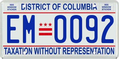 DC license plate EM0092