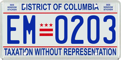 DC license plate EM0203