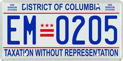 DC license plate EM0205