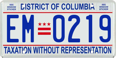 DC license plate EM0219
