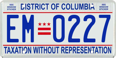 DC license plate EM0227