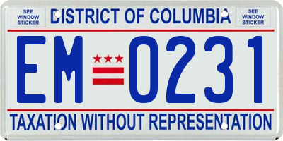 DC license plate EM0231