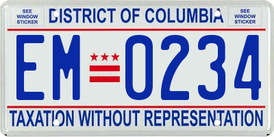 DC license plate EM0234