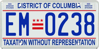 DC license plate EM0238