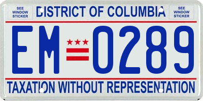 DC license plate EM0289