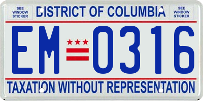 DC license plate EM0316