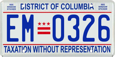 DC license plate EM0326