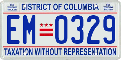 DC license plate EM0329