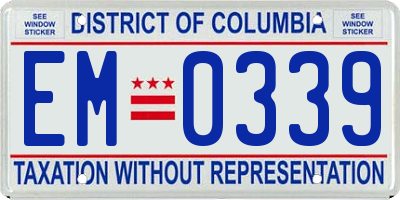 DC license plate EM0339