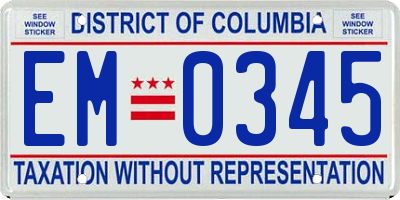 DC license plate EM0345