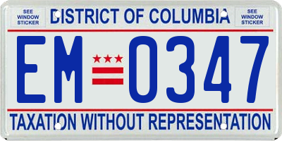 DC license plate EM0347