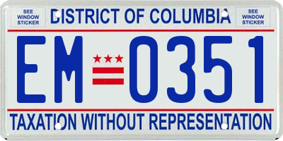 DC license plate EM0351