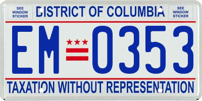 DC license plate EM0353