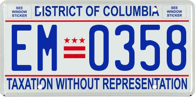 DC license plate EM0358