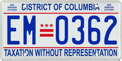 DC license plate EM0362