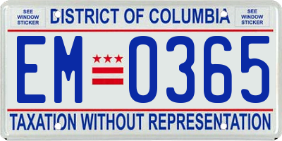 DC license plate EM0365