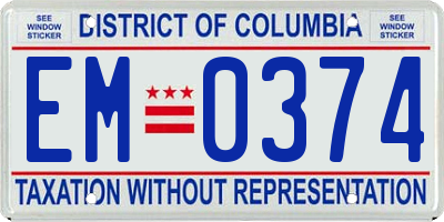 DC license plate EM0374