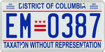 DC license plate EM0387