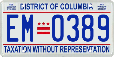 DC license plate EM0389