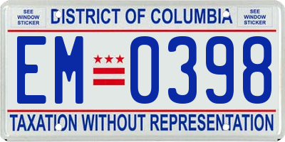 DC license plate EM0398