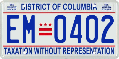 DC license plate EM0402