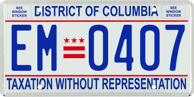 DC license plate EM0407