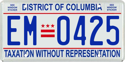 DC license plate EM0425