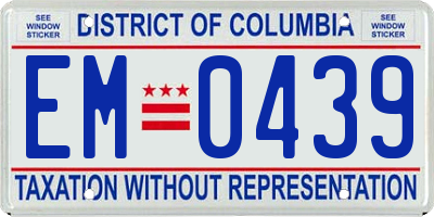 DC license plate EM0439