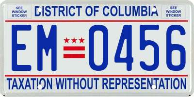 DC license plate EM0456
