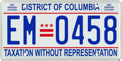 DC license plate EM0458