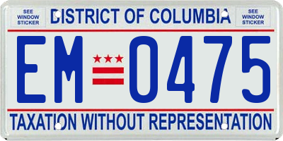 DC license plate EM0475