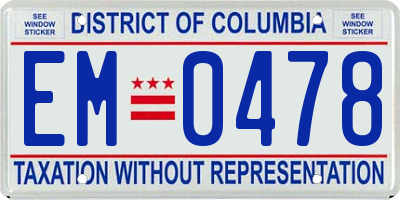 DC license plate EM0478