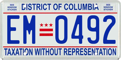 DC license plate EM0492