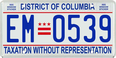 DC license plate EM0539