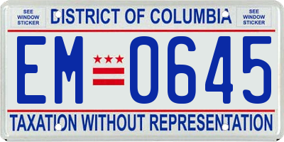 DC license plate EM0645