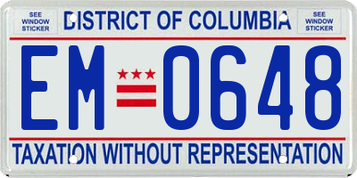 DC license plate EM0648