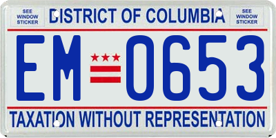 DC license plate EM0653