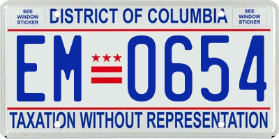 DC license plate EM0654