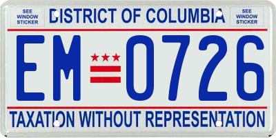 DC license plate EM0726